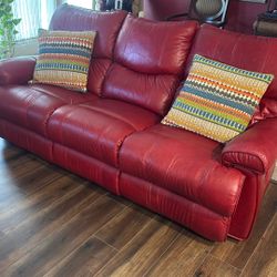 Red Leather Couches/2 Recliners On Each