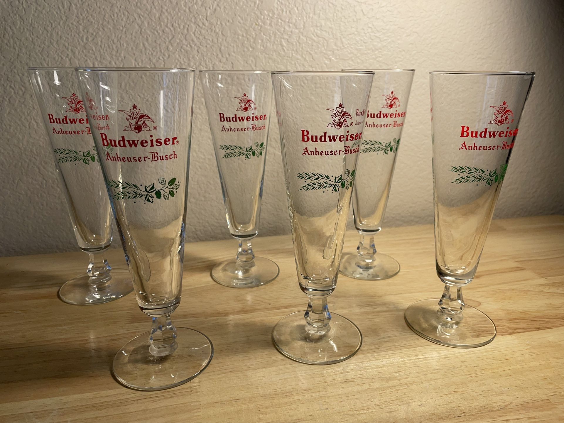 6 Vintage Budweiser Anheuser-Busch Footed Pilsner Beer Glasses
