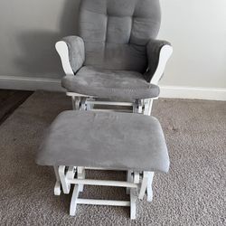 Angel Line Windsor Glider and Ottoman, White Finish with Gray Cushions