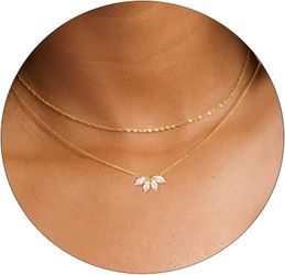 Dainty Gold Necklaces for Women Cubic Zirconia 14k Gold Plated Layered Necklaces Cute Y Drop Necklace Simple Diamond Choker Necklaces Trendy Jewelry G