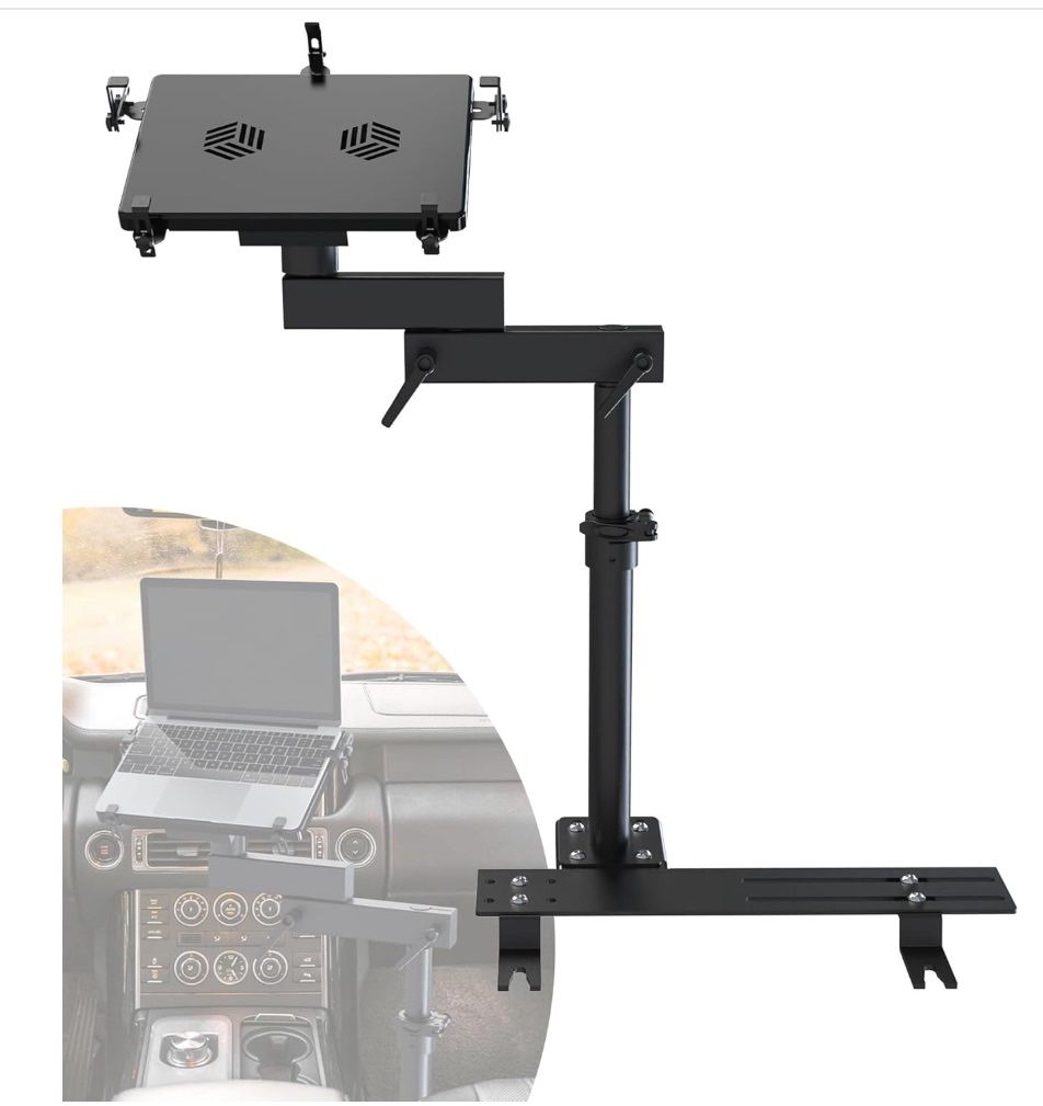 Car Laptop Mount with 2 Cooling Fans, No-Drill Adjustable Vehicle Comp