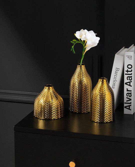 （new inbox）Gold Vase Set of 3, Ceramic Small Vases Decor for Flowers