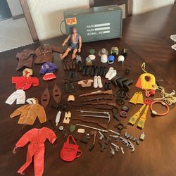 Vintage Big Jim 1970’s  Action Figure with Clothing, Accessories, & GI Joe Box