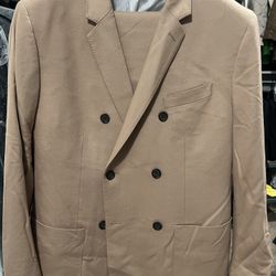 BANANA REPUBLIC MENS SLIM CAMEL WOOL DOUBLE BREASTED SUIT JACKET SIZE 44 REGULAR - CAMEL