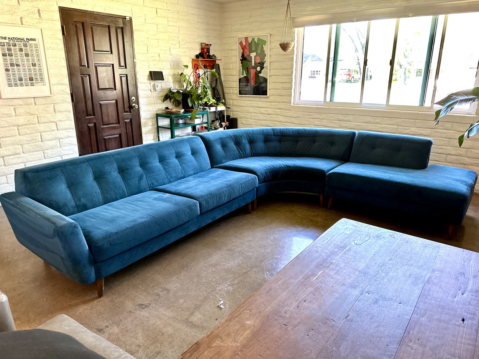 Big Blue Mid-Century Modern Sectional Sofa made by Jonathan Louis Inc.