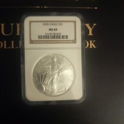 2005 1 Oz  silver eagle ms 69 brown Lable