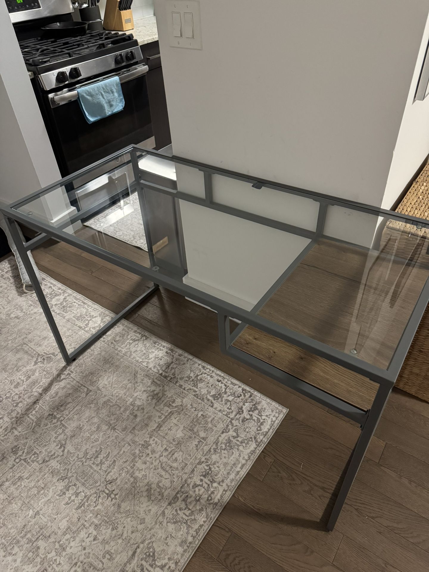 Grey Metal Desk Glass Top