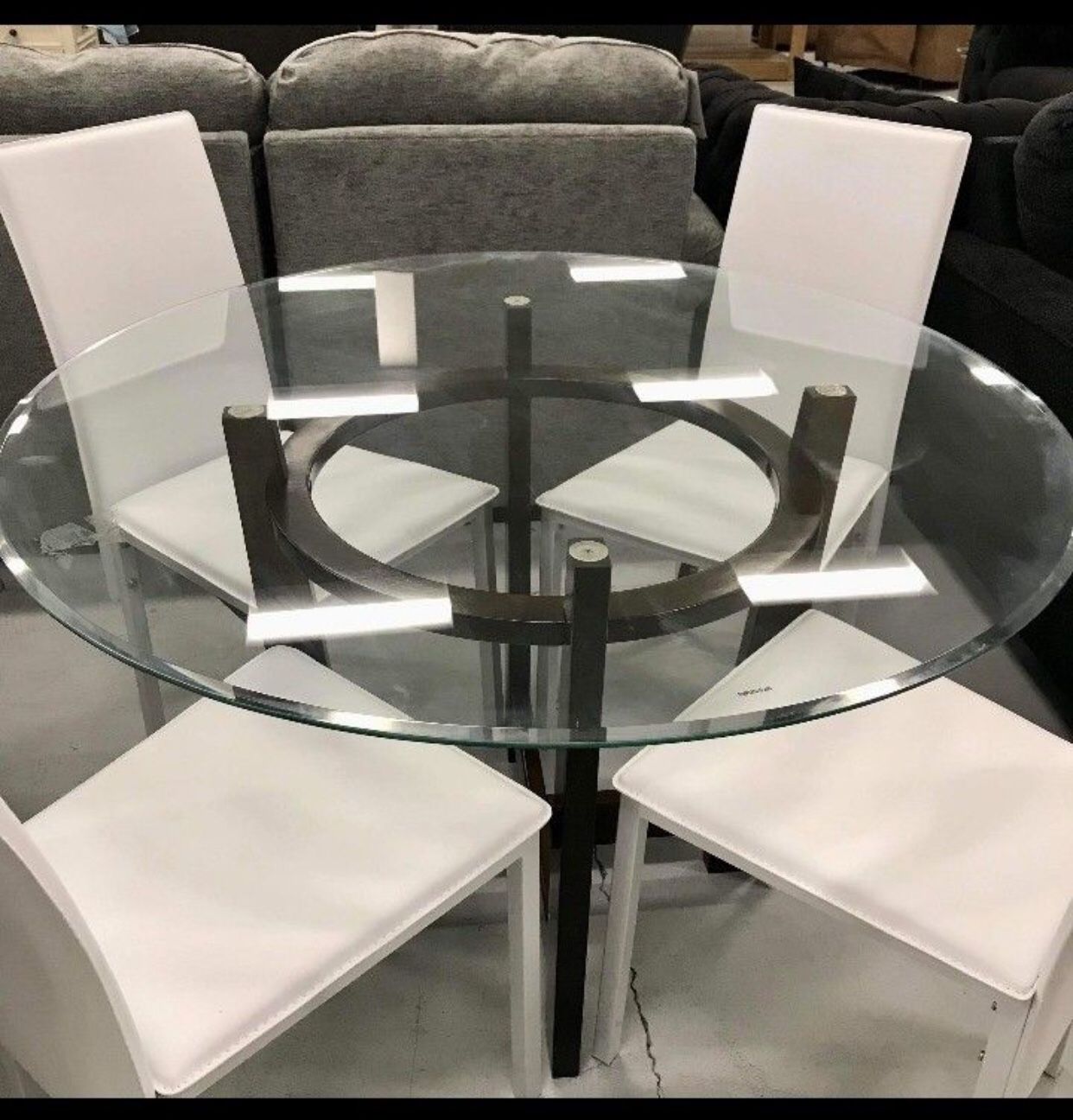 ‼️Final Sale🤩Round Top-Glass Kitchen Table and White Chairs💥 Dining Room Set👍 Brand New ✅