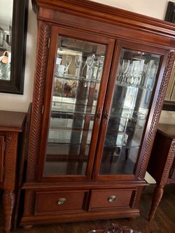 Cherry Wood China Cabinet with Glass Doors