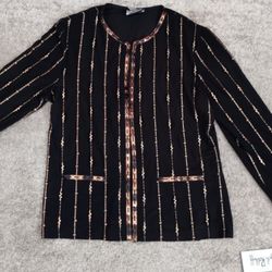 Joseph Ribkoff Black Gold Matallic Faux Leather Cocktail Evening Jacket 