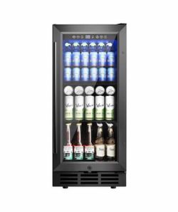15 in. Single Zone 130-Cans Freestanding/Built-in Beverage and Wine Cooler in Black with Child Lock, Interior Light