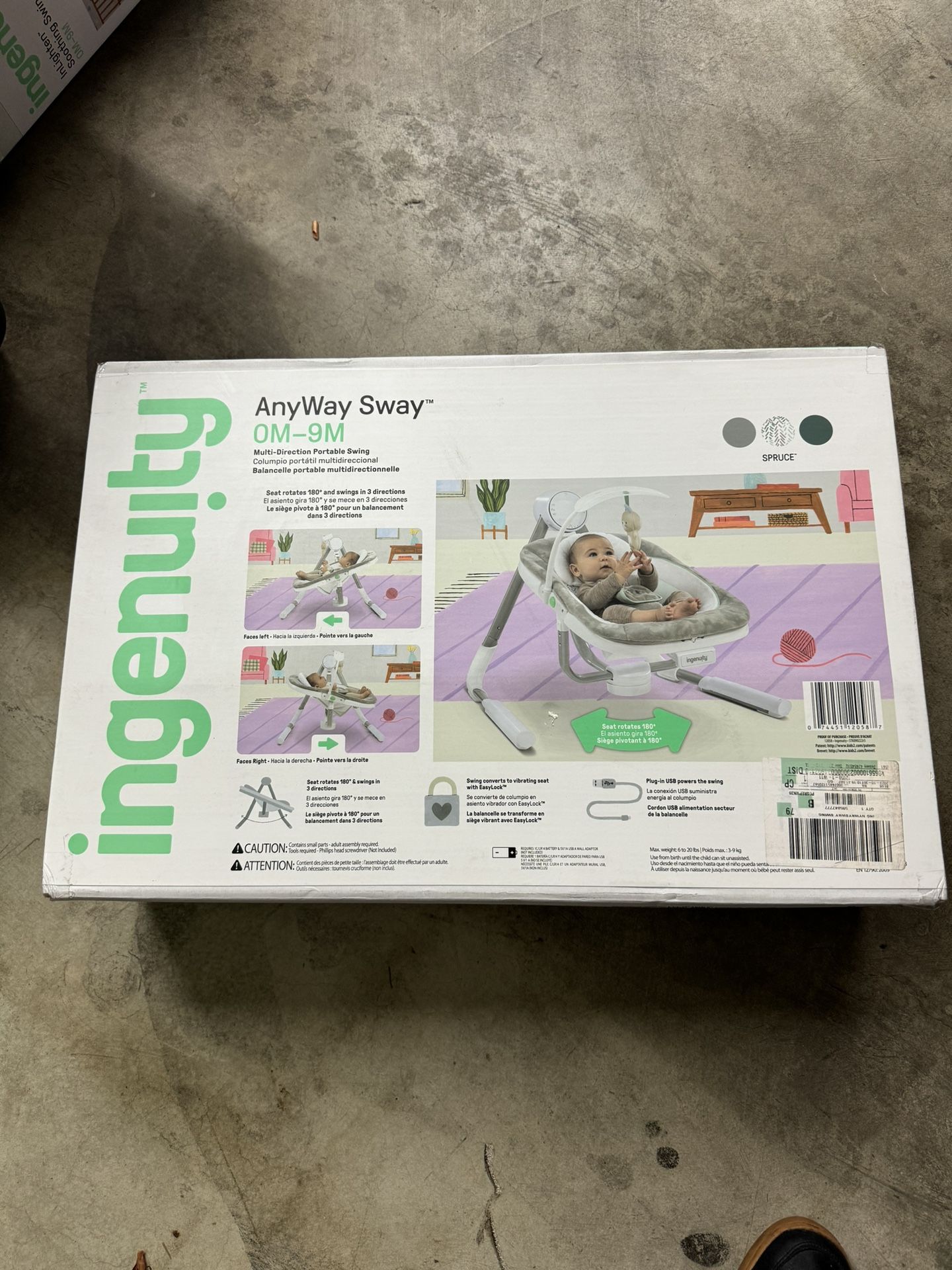 Ingenuity Anyway Sway Vibrating Portable Baby Swing Spruce, Blue