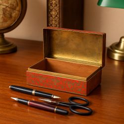 Vintage Indian 1930s Kashmiri Lacquered Papier-Mâché & Box, 6.5x4x2”