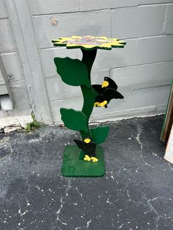 Wooden Sunflower Pedestal Stand with Bird Figures