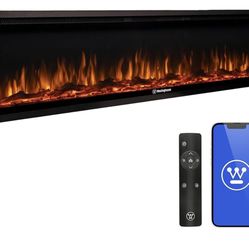 M71  74 Inch Electric Fireplace Heater, Compatible with Alexa & Google Home, Wall Mount or in-Wall Recessed Fireplace Insert, 24 Hour Timer, Color Cha