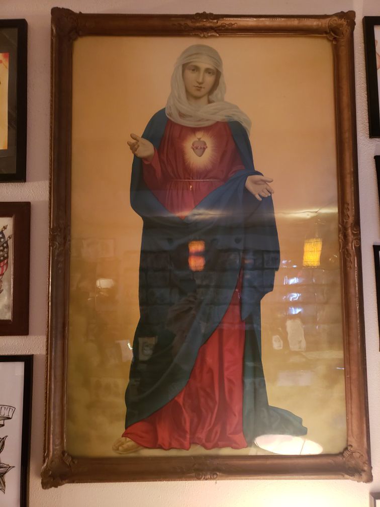 Late 1800s Virgin Mary Litho in Very Unique Frame