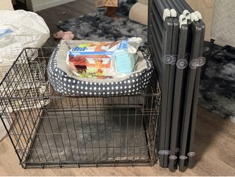 Dog cage and 6 panel playpen