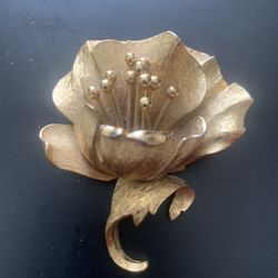 Monet Gold Tone Flower Brooch 