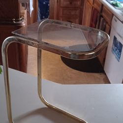 Milo Baughman Style Brass And Plexiglas Cantilever Side End Table