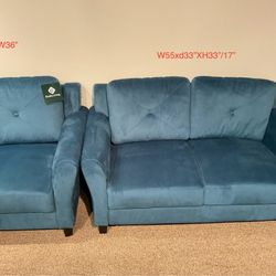 New Loveseat and chair blue color fabric upholstered by Studio living