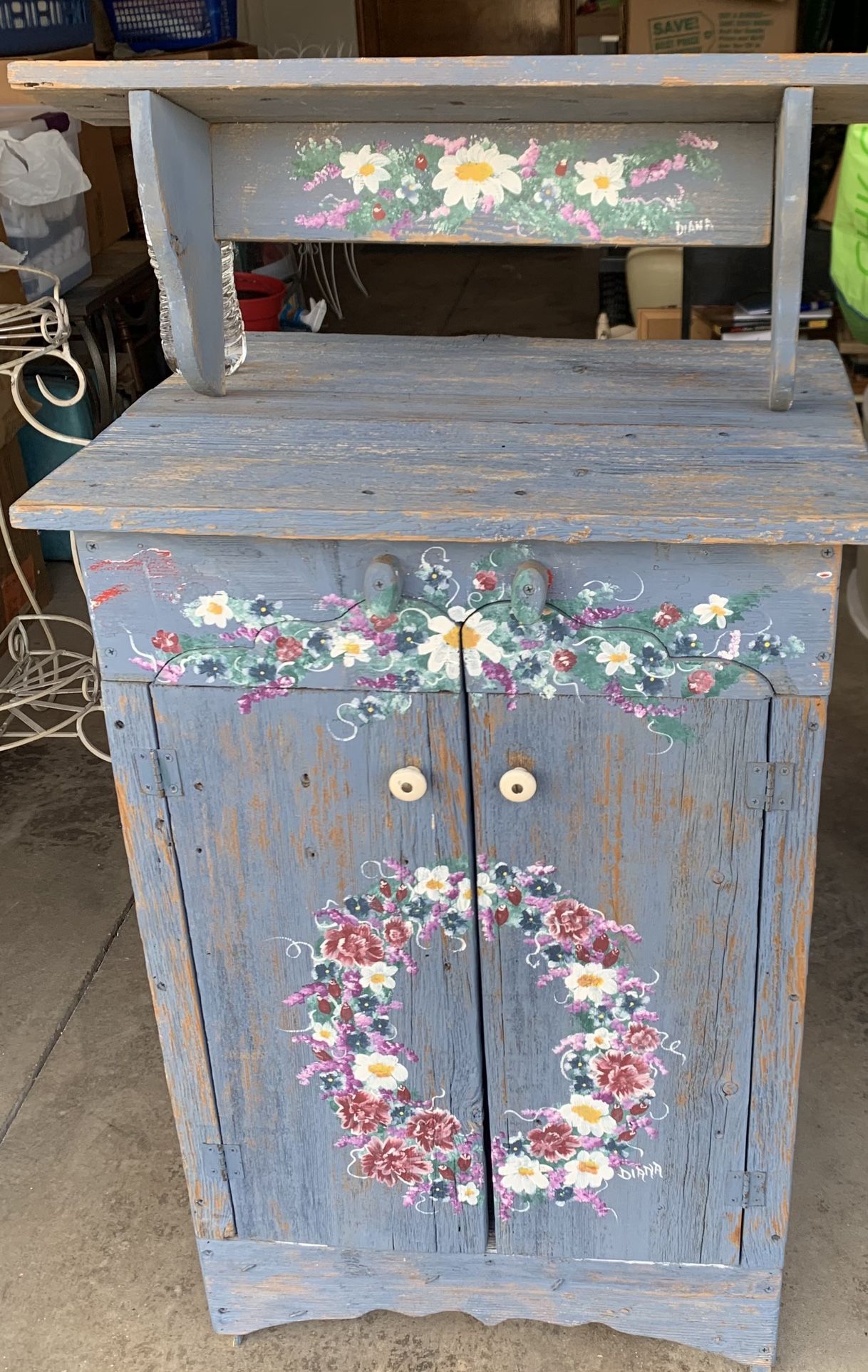 Painted Barn Wood Cabinet & Matching Shelf