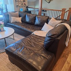 Sectional Couch - Black Leather