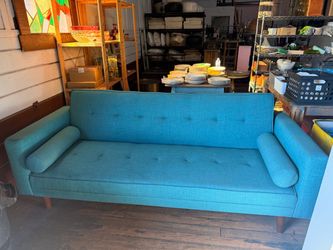 Mid-Century Modern Tufted Teal Sofa