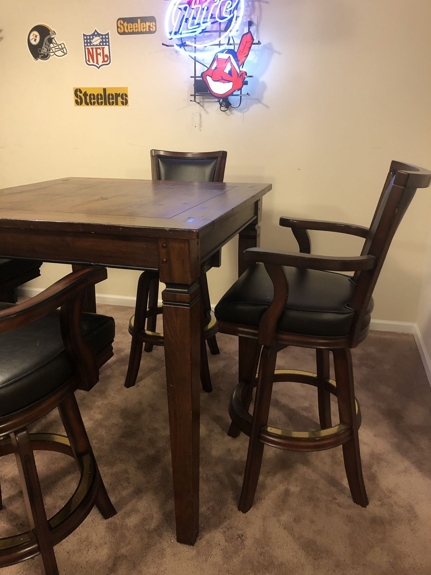 Arhaus pub bar table and executive bar stools.PENDING for Sale in Avon OH OfferUp