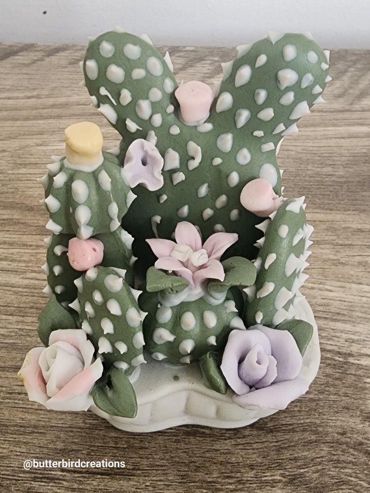 Small Vintage Porcelain Cactus Figurine 