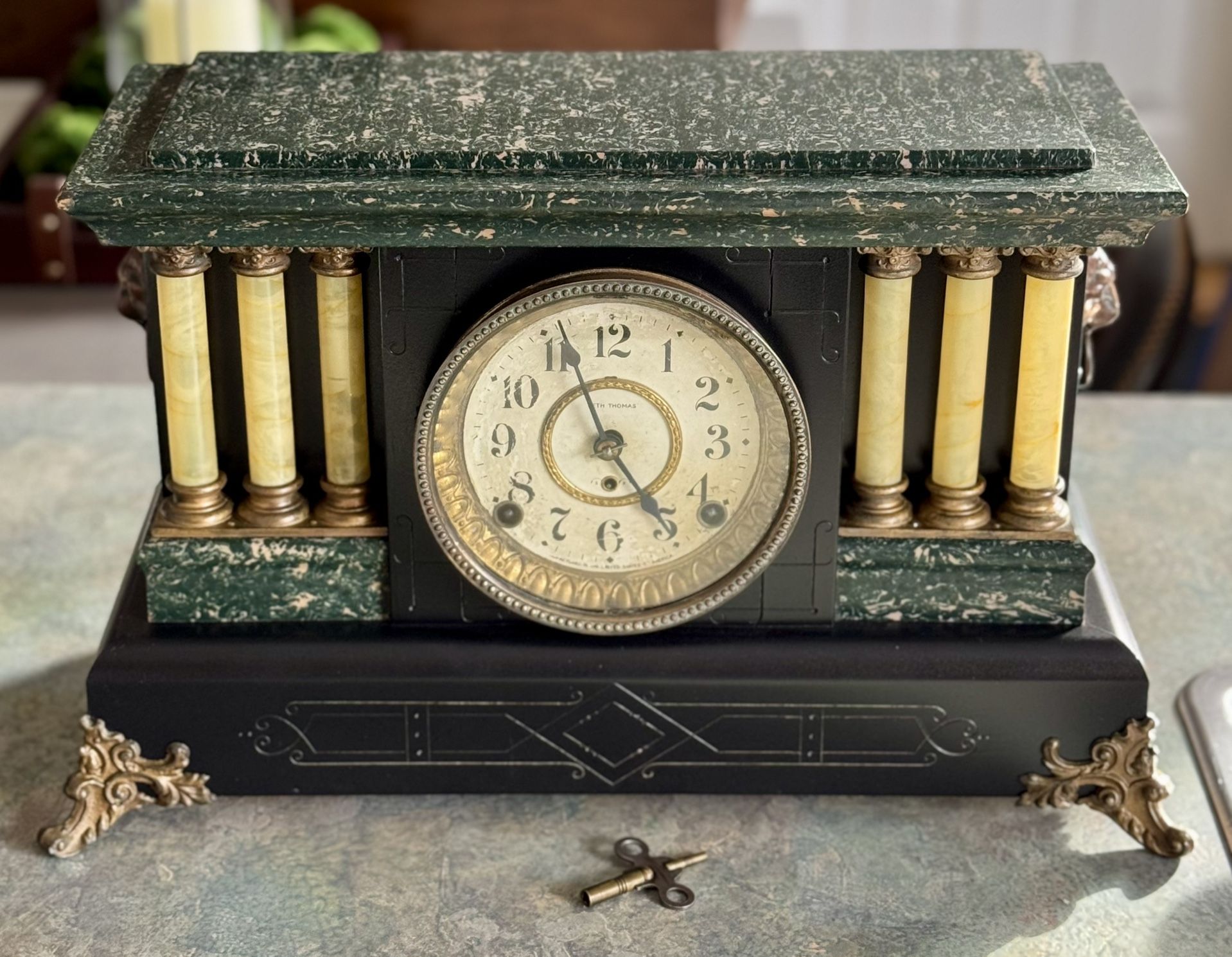 Antique Seth Thomas Adamantine Six Column Mantle Clock