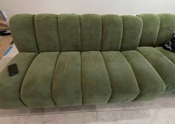Green Velvet Channel Tufted Sofa