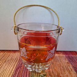 Vintage Ruby Red Flashed Lubiana Italy Crystal ICE BUCKET w/Gold Metal Handle

