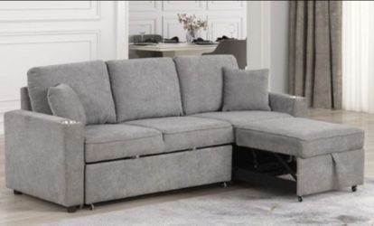 Brand New Grey Adjustable Sectional Sofa Storage Sleeper