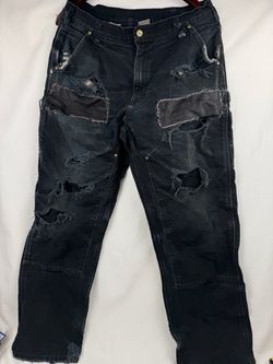 Vintage Carhartt B01 Black Double Knee Canvas Work Pants - Heavily Distressed / Boro Style (36x28)
