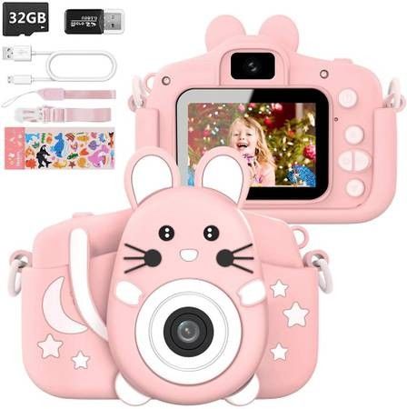 Brand New 20MP 1080p HD Video Kids Camera Dual Lens Front Back, Pink Cute w MicroSD Card