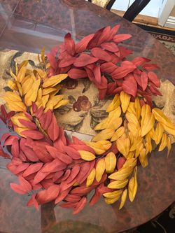Fall Leaf Wreath Red and Gold