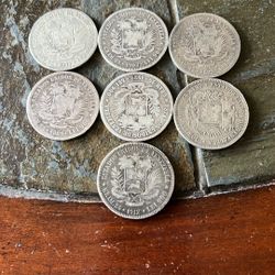 7- SILVER LIBERTADOS BOLIVARS  LEFT! Very RARE 90% VENEZUELA BIG SILVER! Same Size As A Morgan! CHEAP!