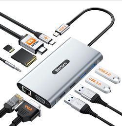 Docking Station USB C Hub Multiport Adapter Triple Display
4K@60Hz HDMI,VGA,RJ45,2 USB 3.0 and 2.0,SD/TF Card Reader,100W PD,USB C Dock for MacBook Pr