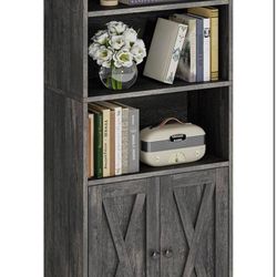 Industrial Bookshelves and Bookcases with Doors 11.8 in Depth Floor Standing 5 Shelf Display Storage Shelves Bookcase Home Decor Furniture for Home, O