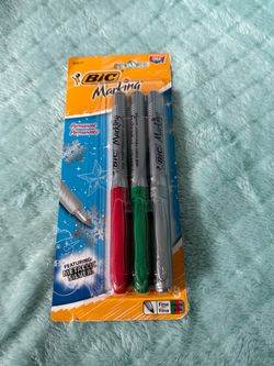 BIC Marking Permanent Markers 3-pack Red Green Metallic Silver Fine Point