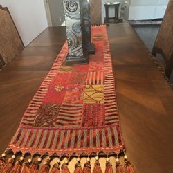 Table Runner Double Sided w Tassels Red & Gold