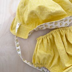 Handmade Baby Bucket Hat & Bloomer Set – Yellow Duck Baby Outfit – Summer Baby Clothes –