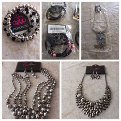 PAPARAZZI COLLECTION COSTUME JEWELRY Assorted Necklaces  ,bracelets, ring  earrings, $ 10 necklace s $ 4  bracelet $ 4 earrings, $ 2ring
