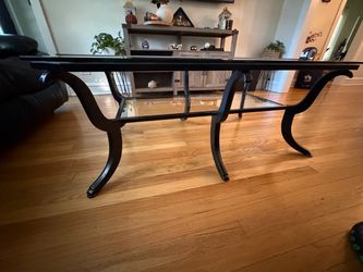 Vintage Glass Top Coffee  and Side Table with Cast Iron Base