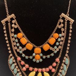 Vintage Choker Multi Color Necklace with Goldtone 