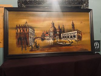 VINTAGE LEE REYNOLDS VANGUARD STUDIOS SHIP PAINTING 29"X53" SIGNED NICHOLE