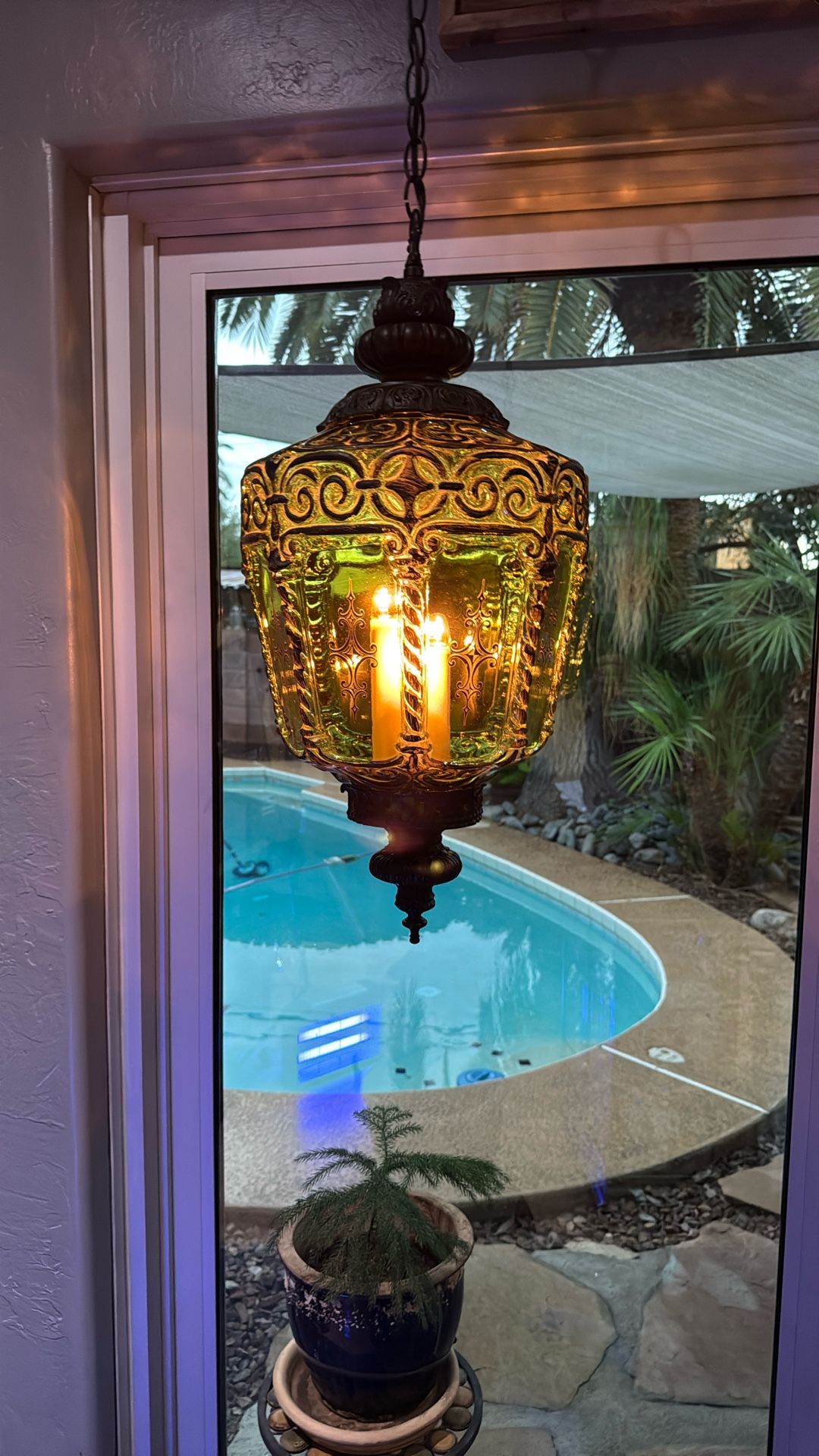 Vintage Green Spanish Revival Swag Hanging Lantern 60s 70s MCM Great Cond