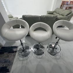 Set of 3 Modern White Adjustable Bar Stools