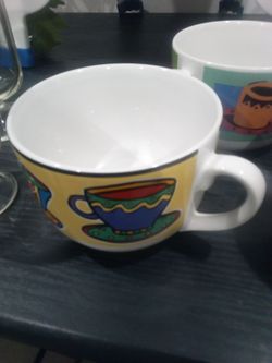 Large Ceramic Mug with Colorful Cup Print