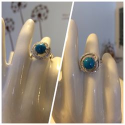 Beautiful Blue Sleeping Beauty Turquoise White Topaz 925 Sterling silver Ring.